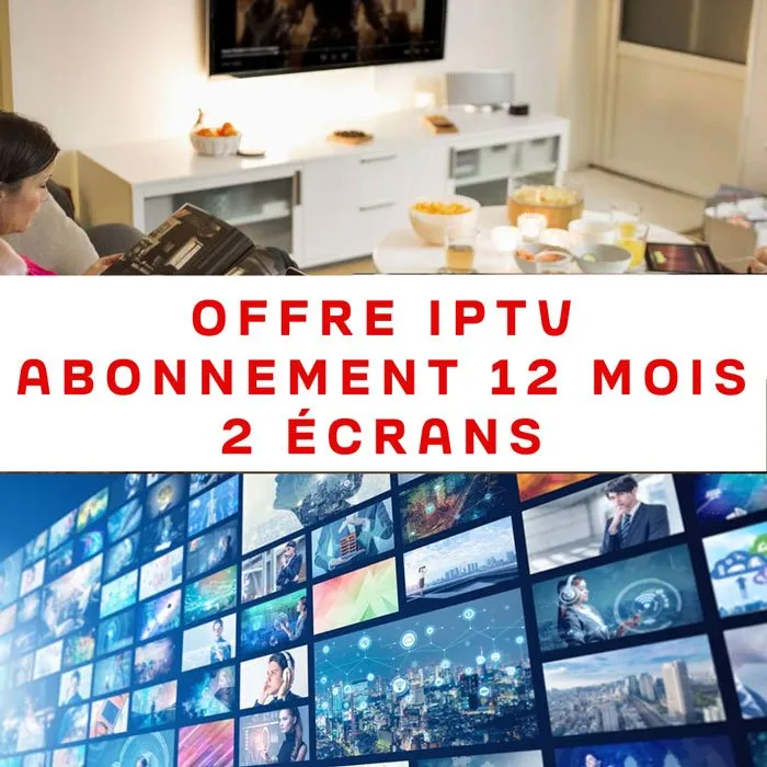 Abonnement IPTV 12 mois 2 écrans – Femme et fille regardant des contenus différents sur deux écrans