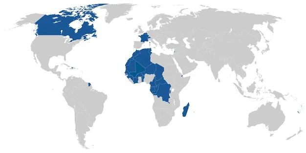 Carte des pays francophones disponibles avec un abonnement IPTV